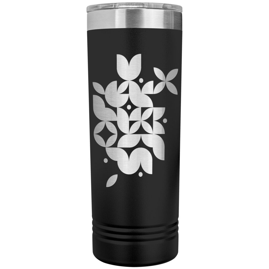 Skinny black 20oz tumbler with Scandinavian inspired graphic design