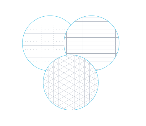 Close up of 3 grids that combine lines and dots
